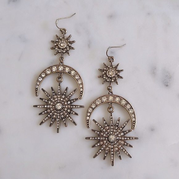 Celestial Drop Earrings w/ Moon & Star Embellishments - Picture 4 of 5